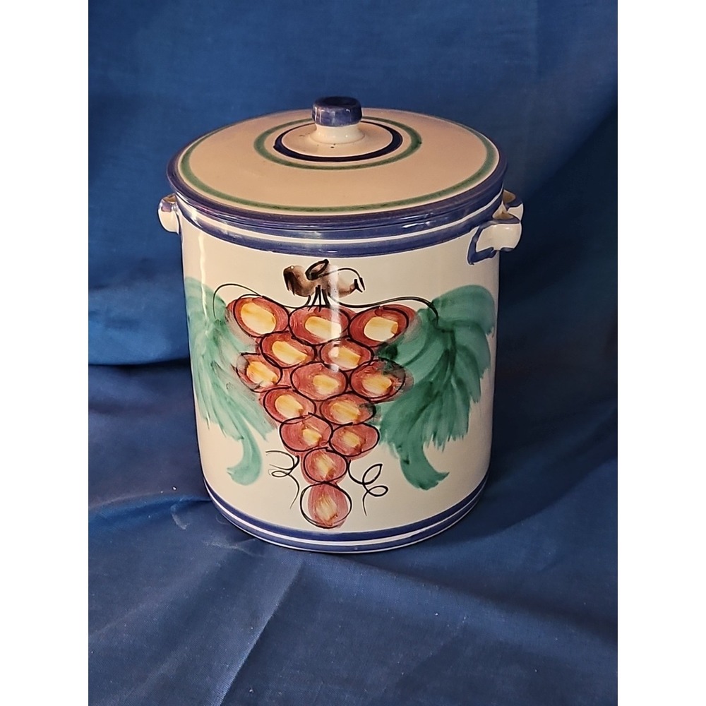 Vietiri Italian Pottery Canister Crock Jar Grapes Hand Painted Vintage 8" - Picture 2 of 9